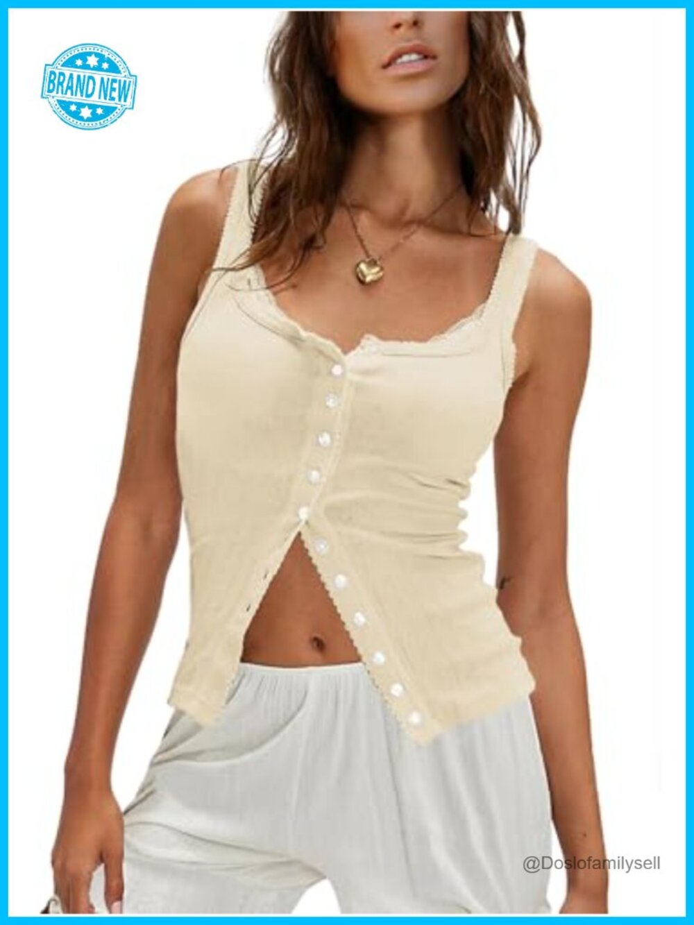 Ribbed Tank Top Sleeveless Button Down Scoop Neck Cropped Camisole